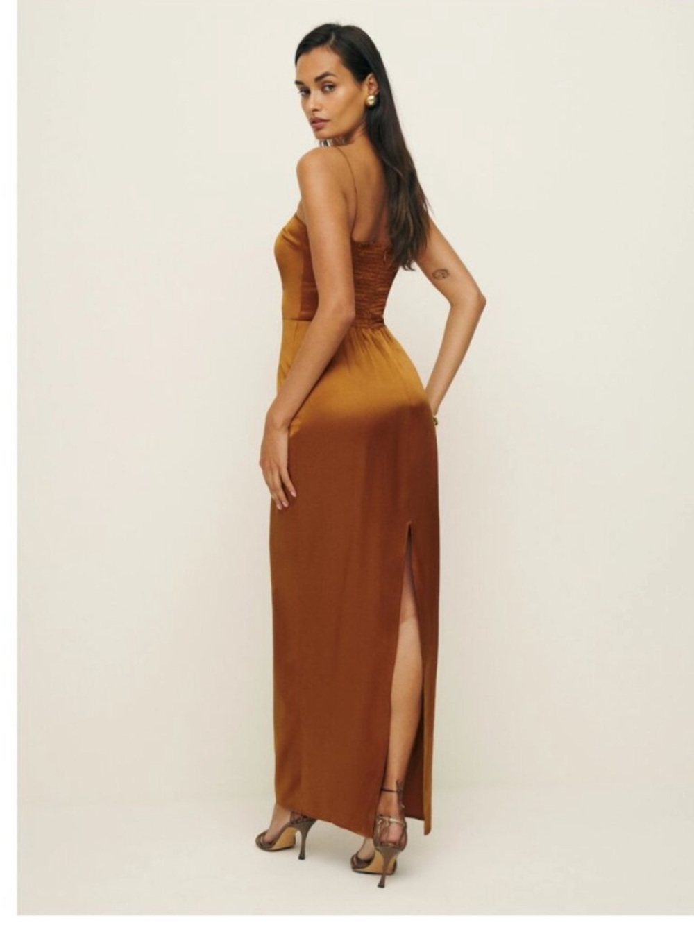 Reformation Frankie Slip Dress Silk  Square-Neck Slip Dress in Caramel - Picture 3 of 9